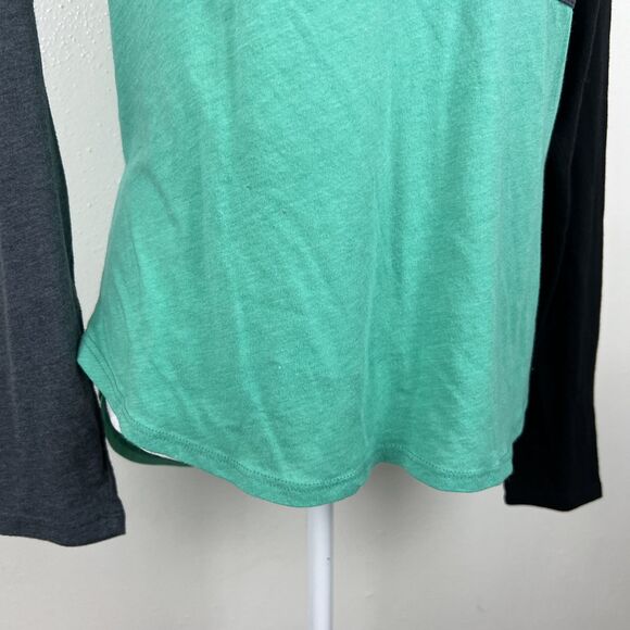 Volcom Shirt Women Extra Large Green Black Raglan Lightweight Baseball L/S Tee - Picture 8 of 14